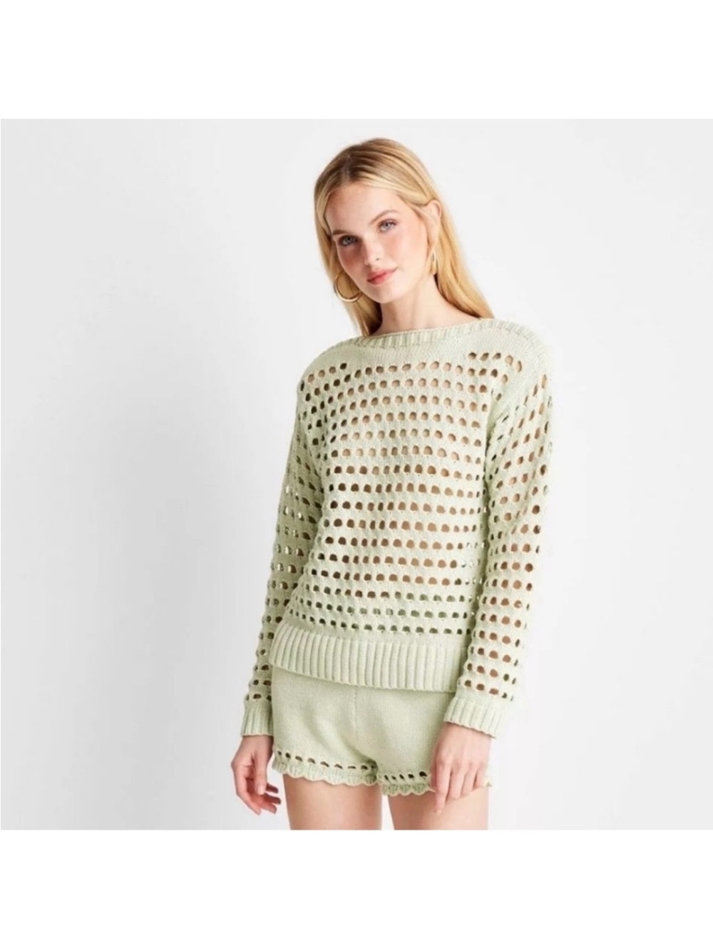 Light Green Open-Knit Sweater - Women